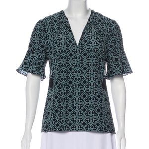 Tory Burch silk split-neck printed blouse